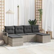 vidaXL Trädgårdsoffset 6 pcs Ljusgrå Poly Rattan, Pulverlackerat Stål