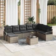 vidaXL Trädgårdsoffset 9 pcs Ljusgrå Poly Rattan, Pulverlackerat Stål