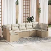 vidaXL Trädgårdsoffset med kudde 7 pcs Beige och gräddfärgad
