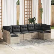 vidaXL Trädgårdsoffset 7 pcs Ljusgrå Poly Rattan, Pulverlackerat Stål