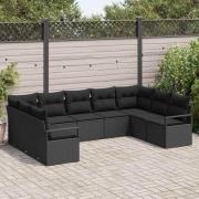 vidaXL Trädgårdsoffset 9 pcs Svart Poly Rattan och Pulverlackerad Stål
