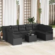 vidaXL Trädgårdsoffset 10 pcs Svart Poly Rattan, Pulverlackerat Stål
