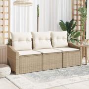 vidaXL Trädgårdsoffset med kudde 3 pcs Beige och gräddfärgad