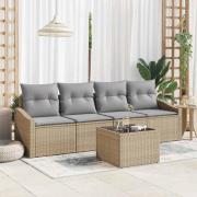 vidaXL Trädgårdsoffset med kudde 5 pcs Beige, grå 55 x 55 x 37 cm