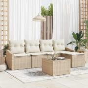 vidaXL Trädgårdsmöbelset med kudde med lagring 6 pcs Beige, Kräm