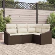 vidaXL Trädgårdsmöbelset med kudde med lagring 4 pcs Brun och Kräm
