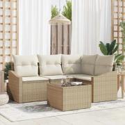 vidaXL Trädgårdsmöbelset med kudde 5 pcs Beige och gräddfärgad