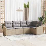 vidaXL Trädgårdsmöbelset med kudde med lagring 5 pcs Beige och Ljusgrå