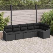 vidaXL Trädgårdsmöbelset 6 pcs Svart Poly Rattan, Pulverlackerat Stål