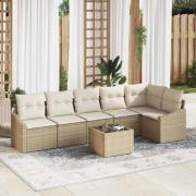 vidaXL Trädgårdsmöbelset med kudde med lagring 7 pcs Beige, Kräm