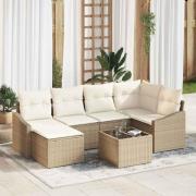 vidaXL Trädgårdsmöbelset med kudde 7 pcs Beige och gräddfärgad
