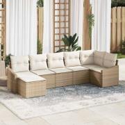 vidaXL Trädgårdsmöbelset med kudde 7 pcs Beige och gräddfärgad