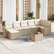 vidaXL Trädgårdsmöbelset med kudde med lagring 8 pcs Beige, Kräm