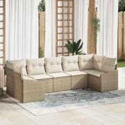 vidaXL Trädgårdsmöbelset med kudde med lagring 7 pcs Beige, Kräm
