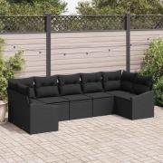 vidaXL Trädgårdsmöbelset med kudde med lagring 7 pcs Svart