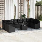 vidaXL Trädgårdsmöbelset 11 pcs Svart Poly Rattan, Pulverlackerat Stål