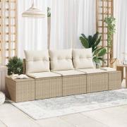 vidaXL Trädgårdsoffset med kudde med lagring 3 pcs Beige, Kräm