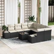 vidaXL Trädgårdsoffset med kudde 9 pcs Svart och kräm 55 x 55 x 37 cm