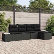vidaXL Trädgårdsoffset 5 pcs Svart Poly Rattan och Pulverlackerad Stål