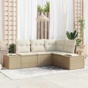 vidaXL Trädgårdsoffset med kudde 4 pcs Beige och gräddfärgad