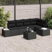 vidaXL Trädgårdsoffset 6 pcs Svart Poly Rattan, Pulverlackerat Stål