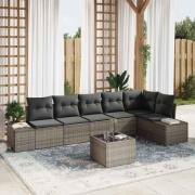 vidaXL Trädgårdsoffset 7 pcs Ljusgrå Poly Rattan, Pulverlackerat Stål