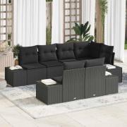 vidaXL Trädgårdsoffset 7 pcs Svart Poly Rattan och Pulverlackerad Stål