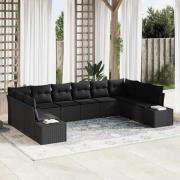 vidaXL Trädgårdsoffset 10 pcs Svart 344 x 209 x 85 cm Poly rattan
