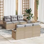 vidaXL Trädgårdsoffset med kudde 7 pcs Beige, ljusgrå 55 x 55 x 37 cm