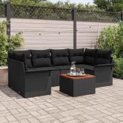 vidaXL Trädgårdsoffset med kudde med kudde 7 pcs Svart 55 x 55 x 37 cm