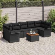 vidaXL Trädgårdsoffset med kudde med kudde 8 pcs Svart 55 x 55 x 37 cm