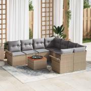 vidaXL Trädgårdsoffset med kudde 9 pcs Beige, ljusgrå 55 x 55 x 37 cm