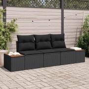 vidaXL Trädgårdsoffset 3 pcs Svart 239 x 62 x 85 cm Poly rattan