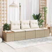 vidaXL Trädgårdsoffset med kudde 3 pcs beige och gräddvit Poly rattan