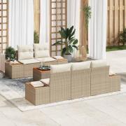 vidaXL Trädgårdsoffset med kudde med lagring 6 pcs Beige Poly rattan