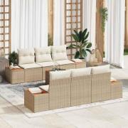 vidaXL Trädgårdsoffset med kudde med lagring 7 pcs Beige Poly rattan