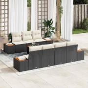 vidaXL Trädgårdsoffset med kudde med lagring 8 pcs Svart Poly rattan