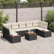 vidaXL Trädgårdsoffset med kudde med lagring 8 pcs Svart Poly rattan