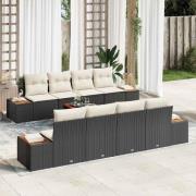 vidaXL Trädgårdsoffset med kudde med lagring 9 pcs Svart Poly rattan
