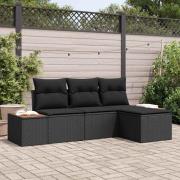 vidaXL Trädgårdsoffset 4 pcs Svart 184 x 62 x 85 cm Poly rattan