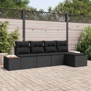 vidaXL Trädgårdsoffset 5 pcs Svart 184 x 62 x 85 cm Poly rattan