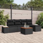vidaXL Trädgårdsoffset 6 pcs Svart 184 x 62 x 85 cm Poly rattan