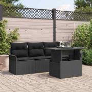 vidaXL Trädgårdsoffset med kudde med lagring 5 pcs Svart Poly rattan