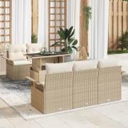 vidaXL Trädgårdsoffset med kudde med lagring 6 pcs Beige Poly rattan