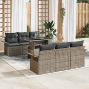 vidaXL Trädgårdsoffset med kudde med lagring 7 pcs Grå Poly rattan