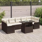 vidaXL Trädgårdsoffset med kudde med lagring 8 pcs Brun Poly rattan