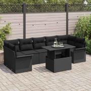 vidaXL Trädgårdsoffset med kudde med lagring 8 pcs Svart Poly rattan