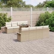 vidaXL Trädgårdsoffset med kudde med lagring 9 pcs Beige Poly rattan