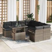 vidaXL Trädgårdsoffset med kudde med lagring 9 pcs Grå Poly rattan