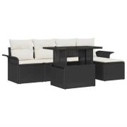 vidaXL Trädgårdsoffset med kudde med lagring 6 pcs Svart Poly rattan